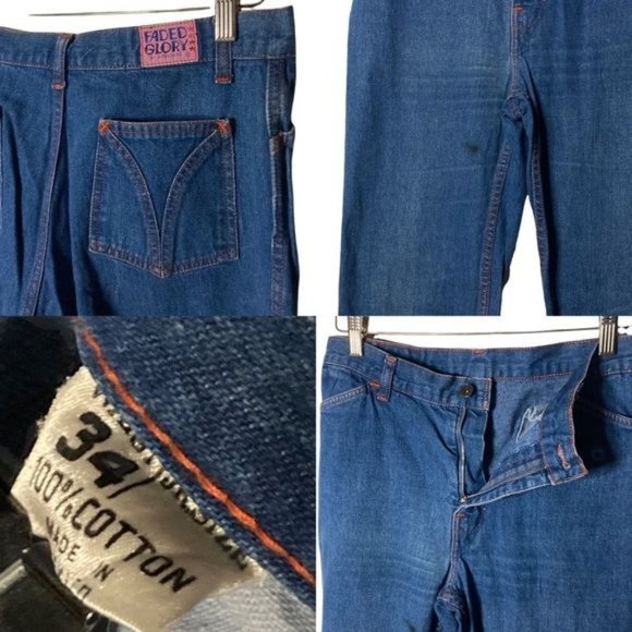 1970s Faded Glory by Appendagez Wide Leg Blue Jeans 100% Cotton Denim Jr Size 34 - Picture 3 of 16